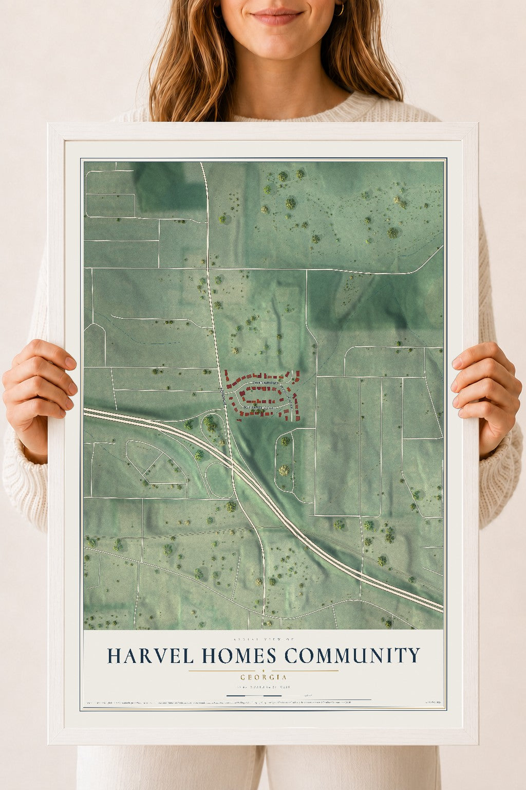 Harvel Homes Community, Georgia map print, 18" x 24" W/ White Ayous Wood Frame mockup