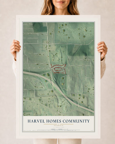 Harvel Homes Community, Georgia map print, 24" x 36" W/ White Ayous Wood Frame mockup