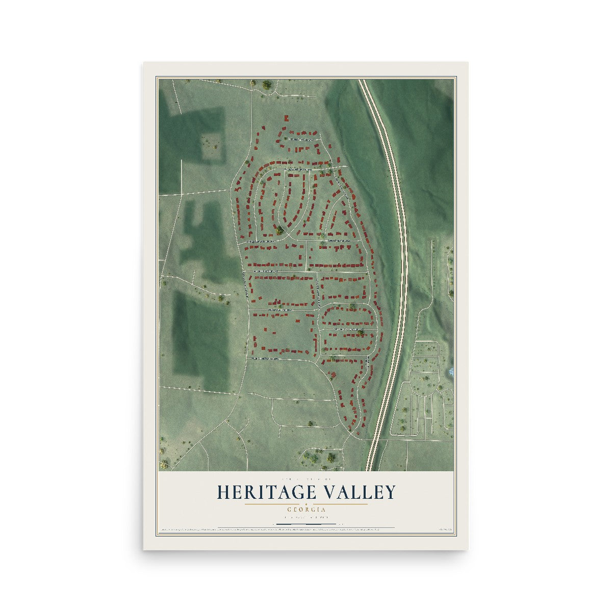 Heritage Valley, Georgia map print, 12" x 18" Archival Matte Print mockup