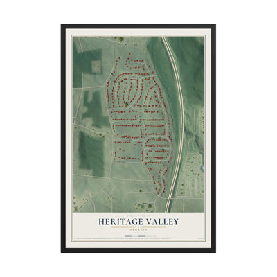 Heritage Valley, Georgia map print, 12" x 18" W/ Black Ayous Wood Frame mockup