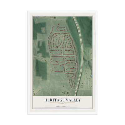 Heritage Valley, Georgia map print, 12" x 18" W/ White Ayous Wood Frame mockup