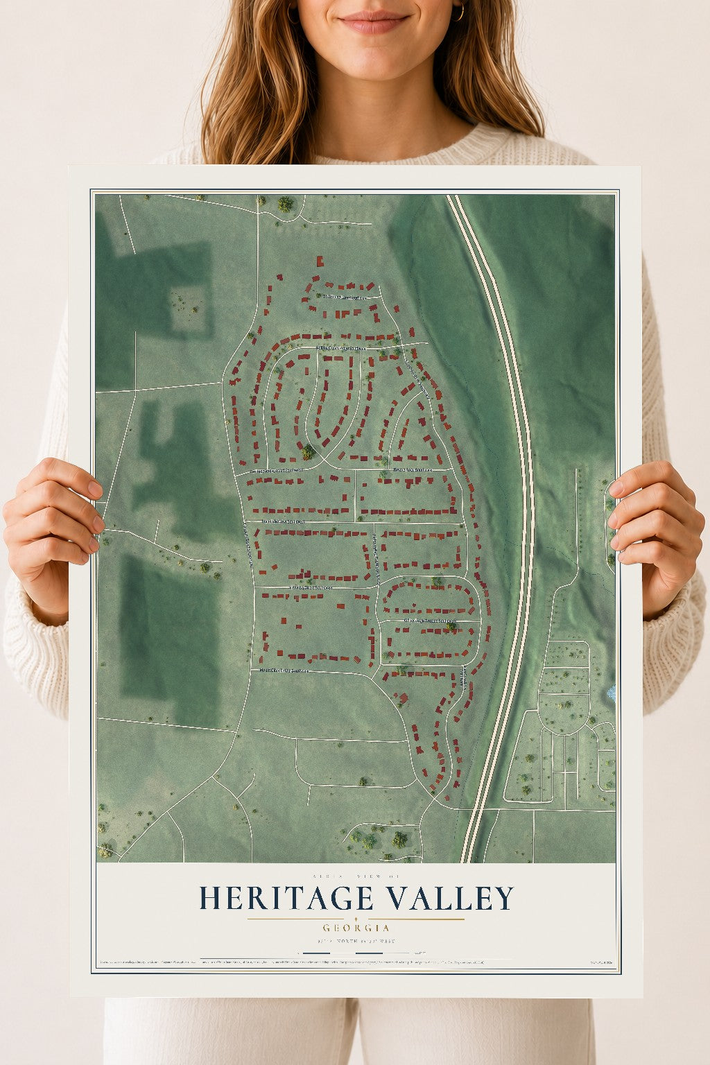 Heritage Valley, Georgia map print, 18" x 24" Archival Matte Print mockup