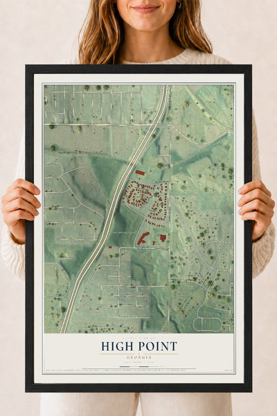 High Point, Georgia map print, 18" x 24" W/ Black Ayous Wood Frame mockup