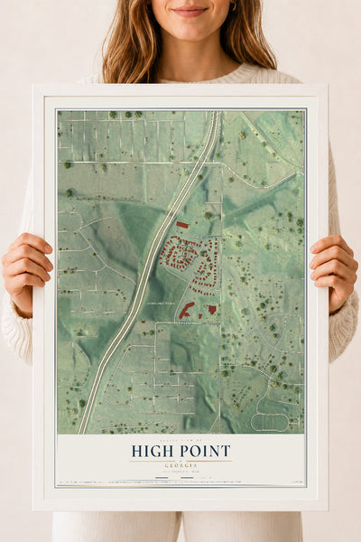 High Point, Georgia map print, 18" x 24" W/ White Ayous Wood Frame mockup