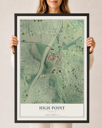 High Point, Georgia map print, 24" x 36" W/ Black Ayous Wood Frame mockup