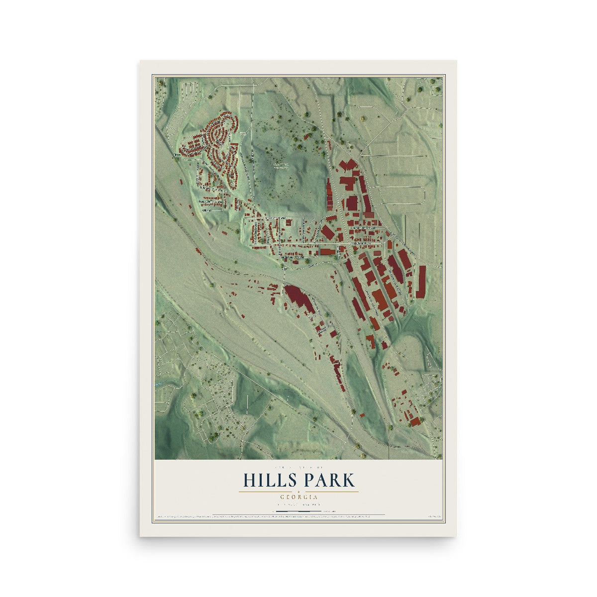 Hills Park, Georgia map print, 12" x 18" Archival Matte Print mockup