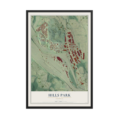 Hills Park, Georgia map print, 12" x 18" W/ Black Ayous Wood Frame mockup