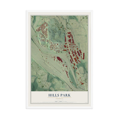 Hills Park, Georgia map print, 12" x 18" W/ White Ayous Wood Frame mockup