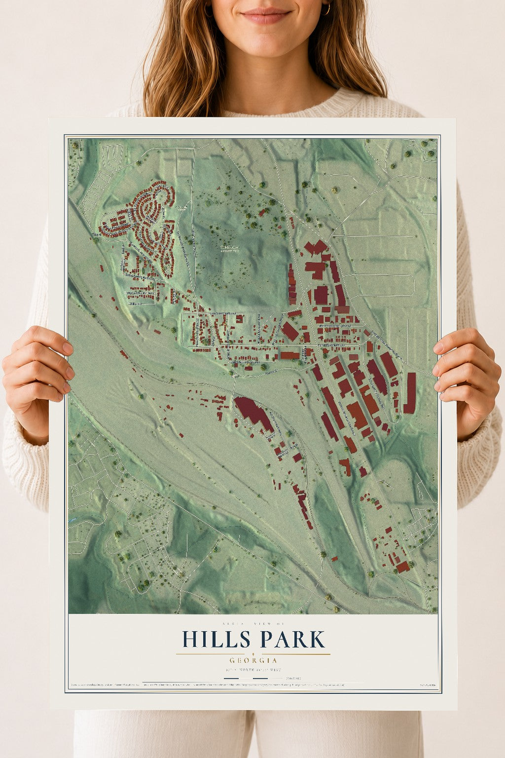 Hills Park, Georgia map print, 18" x 24" Archival Matte Print mockup