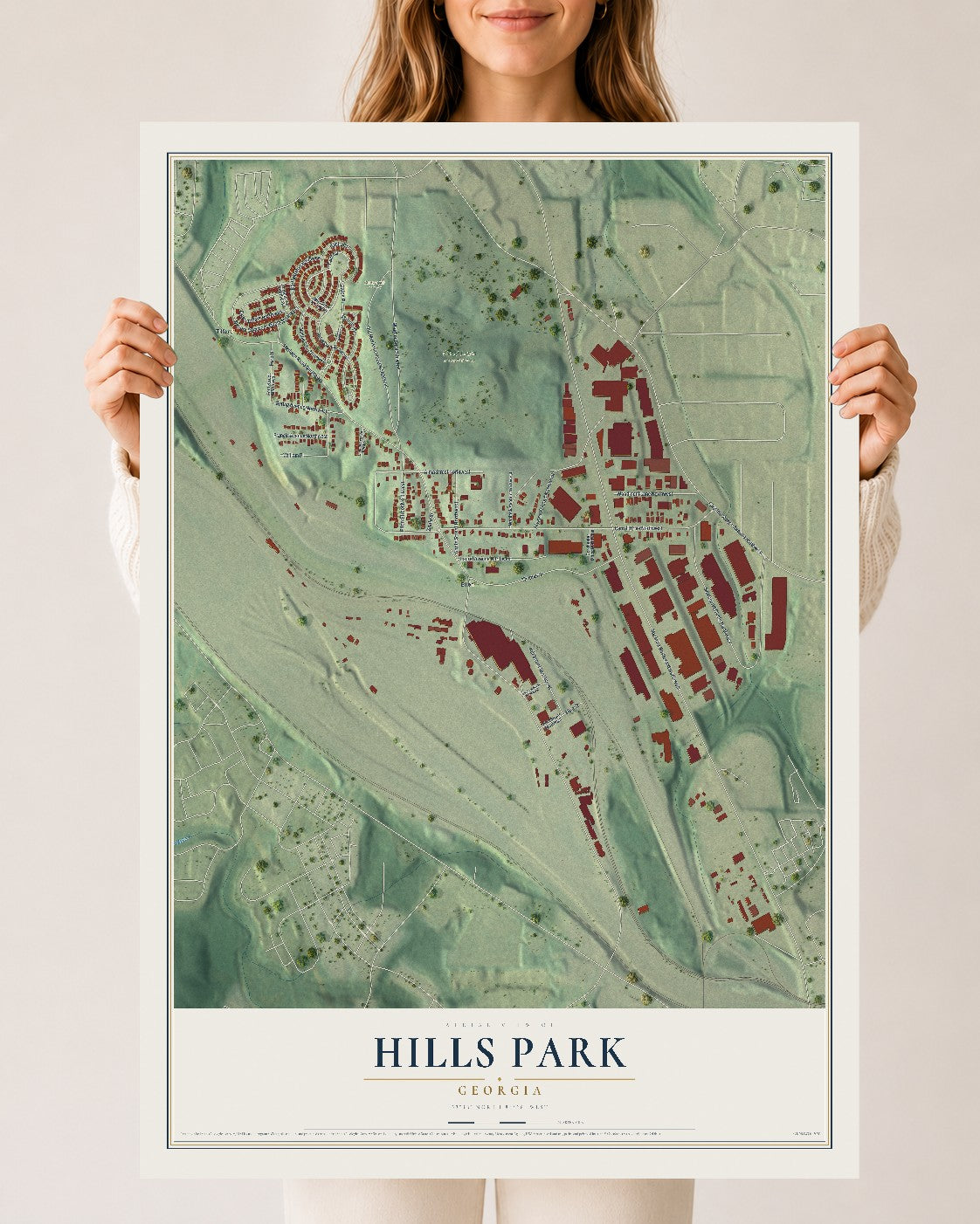 Hills Park, Georgia map print, 24" x 36" Archival Matte Print mockup