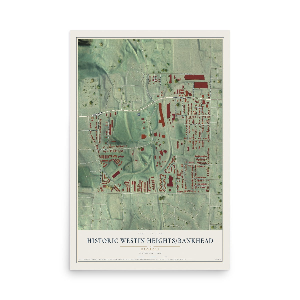 Historic Westin Heights-Bankhead, Georgia map print, 12" x 18" Archival Matte Print mockup