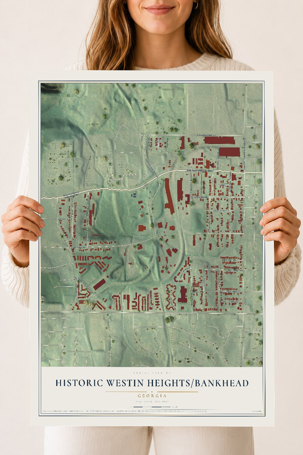 Historic Westin Heights-Bankhead, Georgia map print, 18" x 24" Archival Matte Print mockup