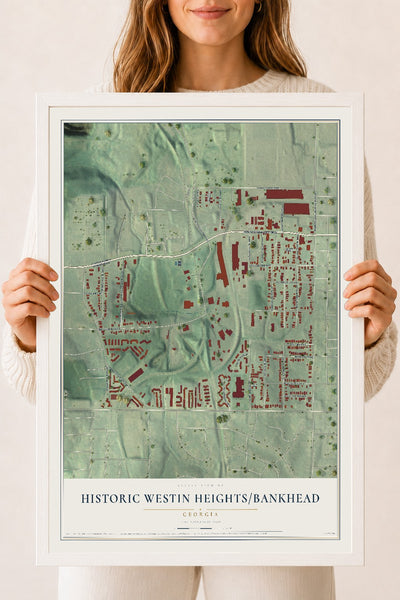 Historic Westin Heights-Bankhead, Georgia map print, 18" x 24" W/ White Ayous Wood Frame mockup