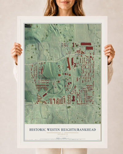 Historic Westin Heights-Bankhead, Georgia map print, 24" x 36" W/ White Ayous Wood Frame mockup