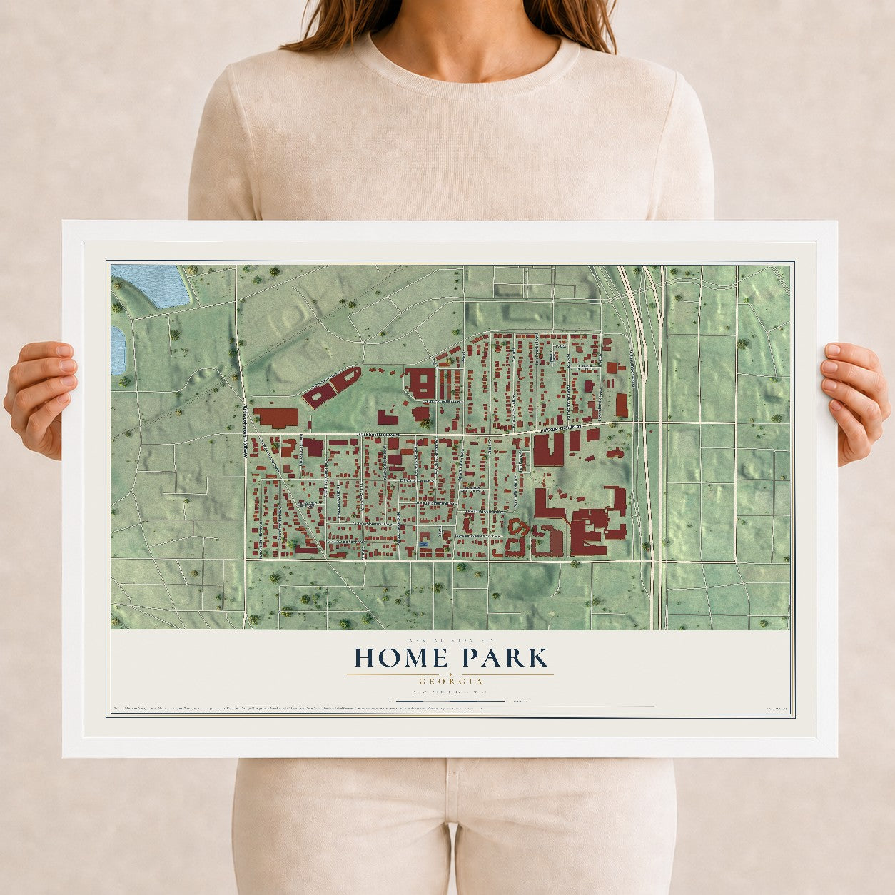 Home Park, Georgia map print, 12" x 18" W/ White Ayous Wood Frame mockup