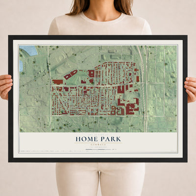 Home Park, Georgia map print, 18" x 24" W/ Black Ayous Wood Frame mockup