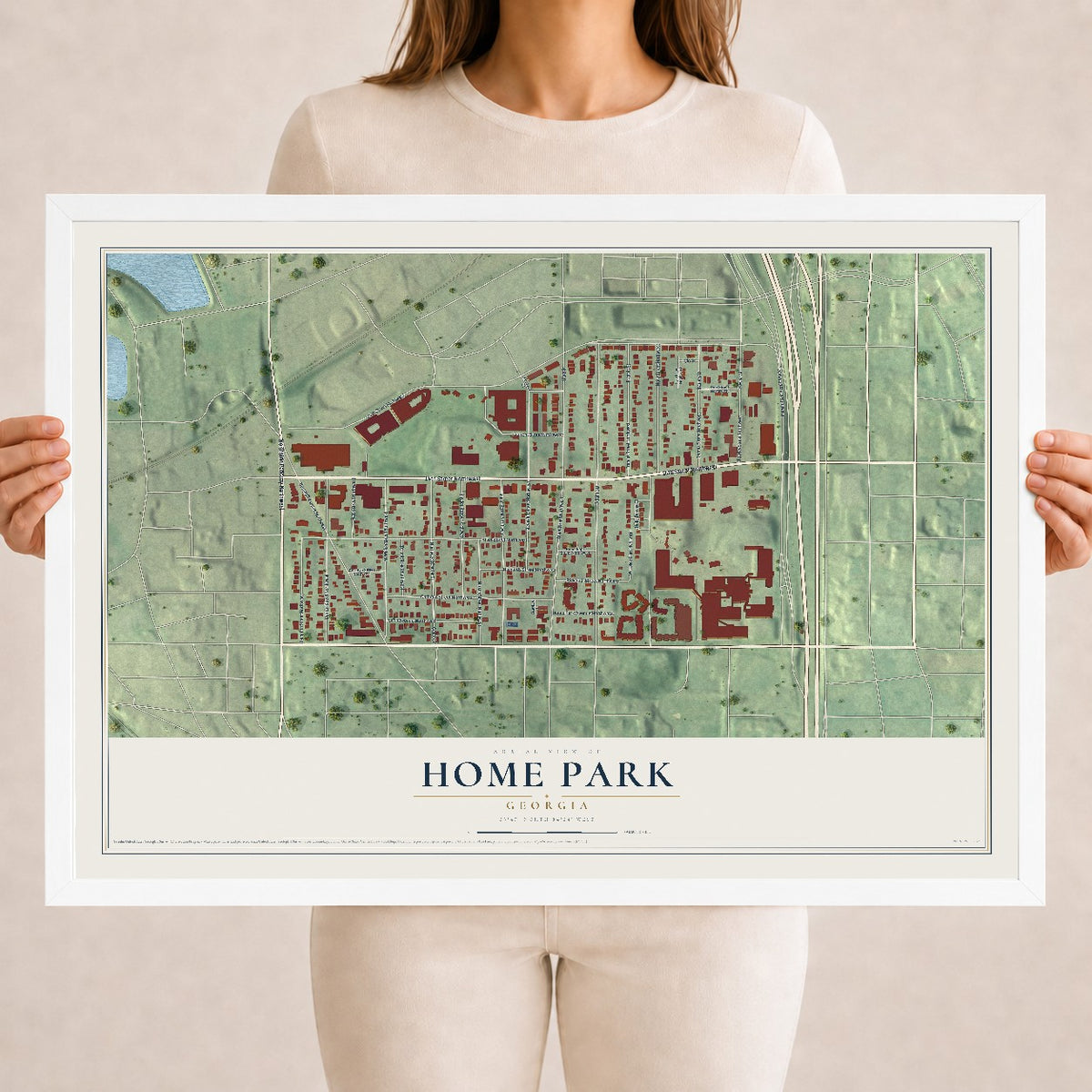Home Park, Georgia map print, 18" x 24" W/ White Ayous Wood Frame mockup