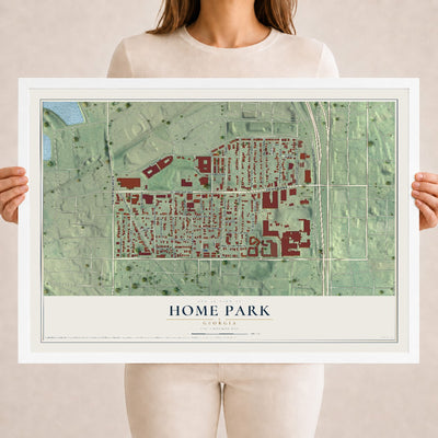 Home Park, Georgia map print, 18" x 24" W/ White Ayous Wood Frame mockup