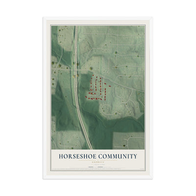 Horseshoe Community, Georgia map print, 12" x 18" W/ White Ayous Wood Frame mockup