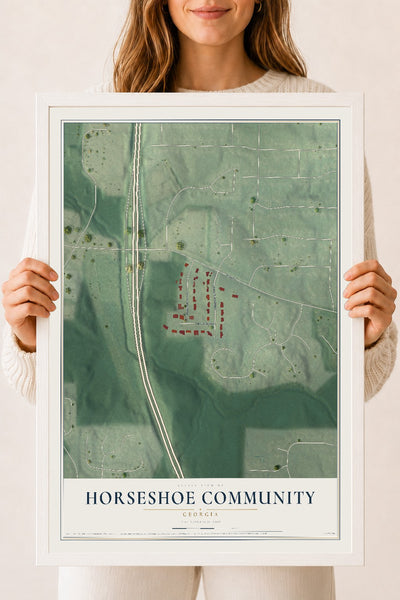 Horseshoe Community, Georgia map print, 18" x 24" W/ White Ayous Wood Frame mockup