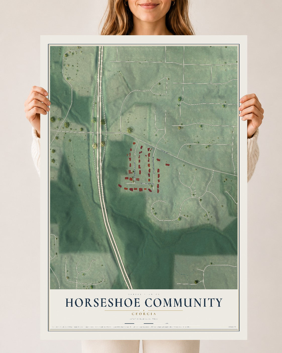 Horseshoe Community, Georgia map print, 24" x 36" Archival Matte Print mockup