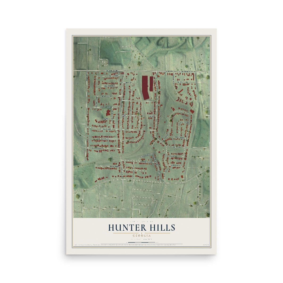 Hunter Hills, Georgia map print, 12" x 18" Archival Matte Print mockup