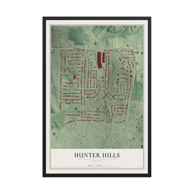 Hunter Hills, Georgia map print, 12" x 18" W/ Black Ayous Wood Frame mockup