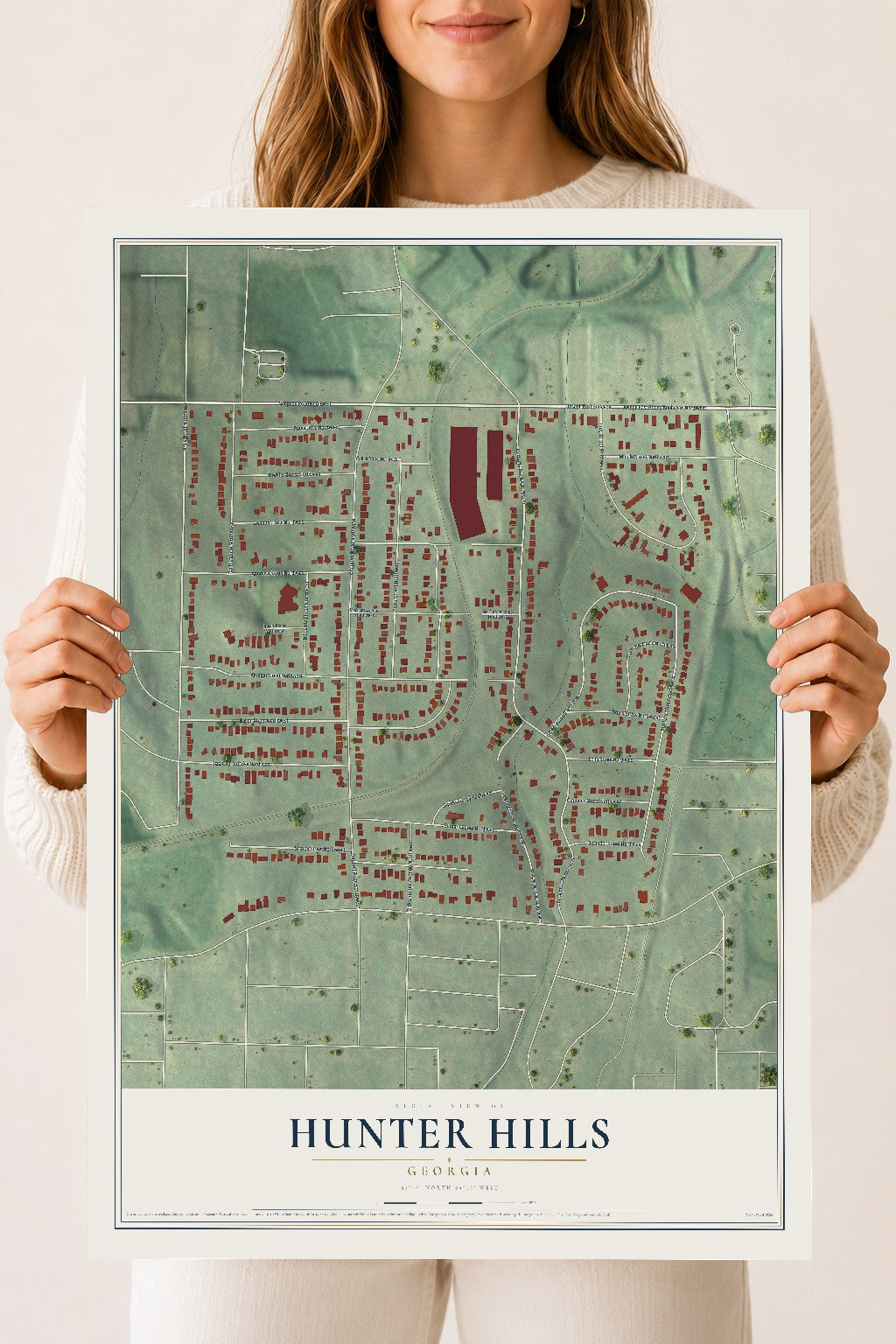 Hunter Hills, Georgia map print, 18" x 24" Archival Matte Print mockup