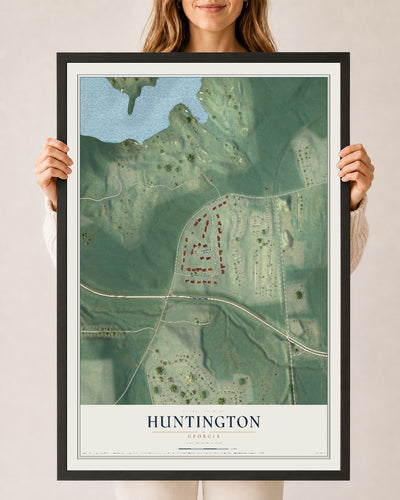 Huntington, Georgia map print, 24" x 36" W/ Black Ayous Wood Frame mockup