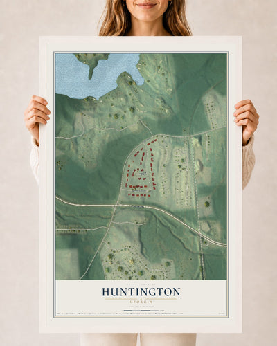 Huntington, Georgia map print, 24" x 36" W/ White Ayous Wood Frame mockup