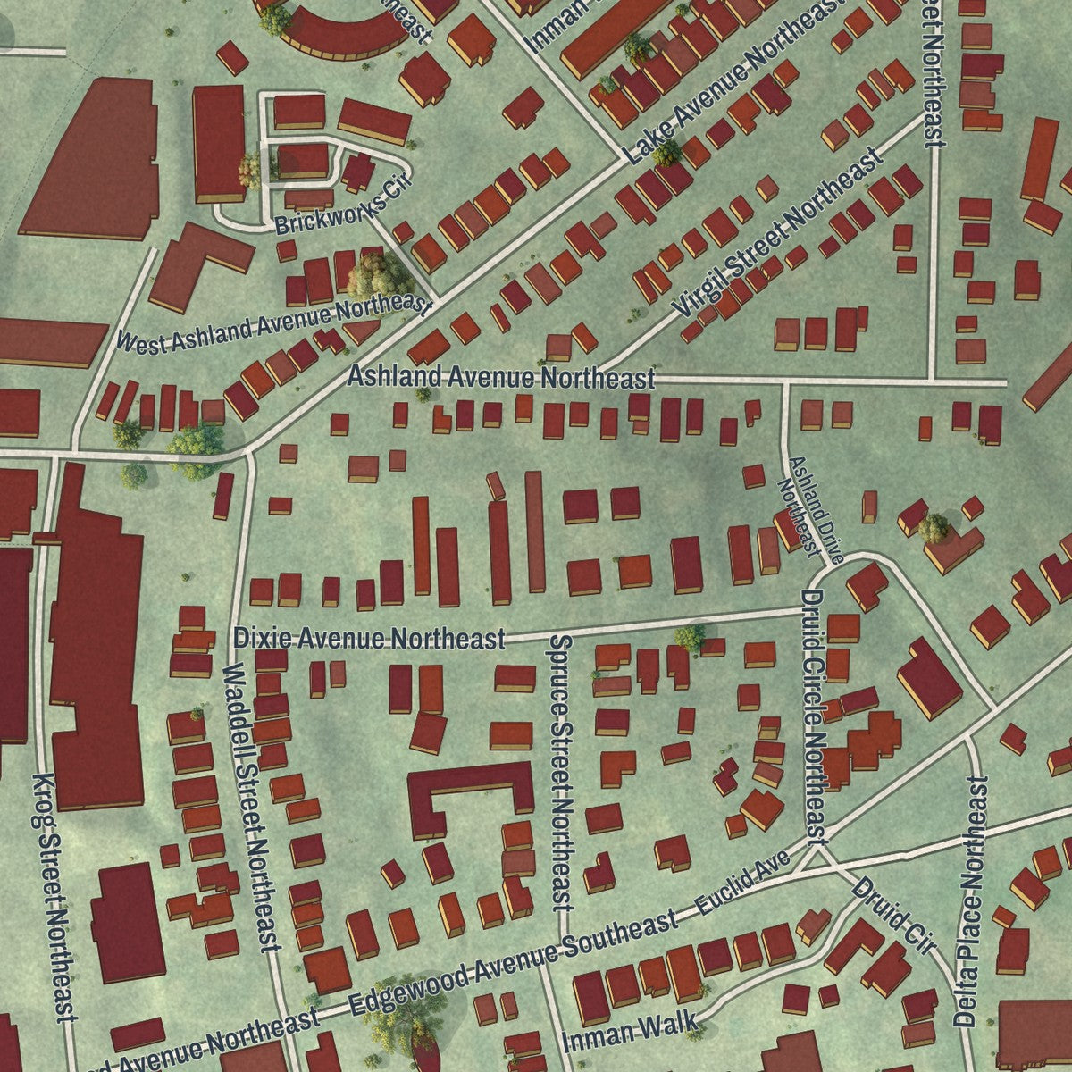 Close-up 1 of the Inman Park, Georgia map artwork