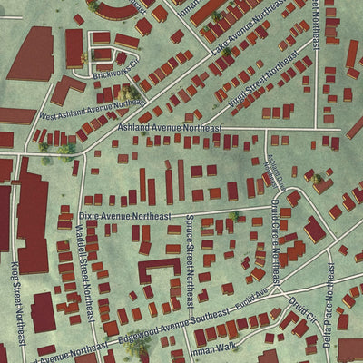 Close-up 1 of the Inman Park, Georgia map artwork