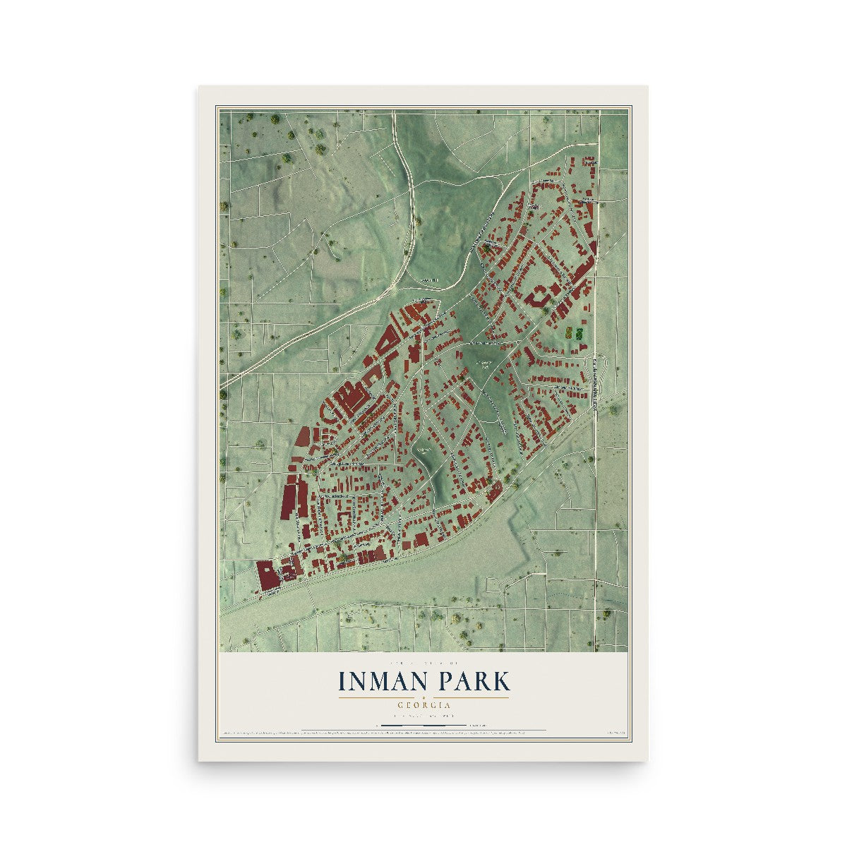 Inman Park, Georgia map print, 12" x 18" Archival Matte Print mockup