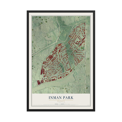 Inman Park, Georgia map print, 12" x 18" W/ Black Ayous Wood Frame mockup