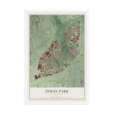 Inman Park, Georgia map print, 12" x 18" W/ White Ayous Wood Frame mockup