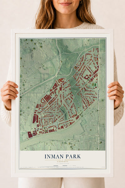 Inman Park, Georgia map print, 18" x 24" W/ White Ayous Wood Frame mockup