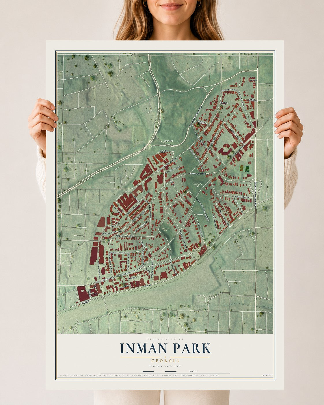 Inman Park, Georgia map print, 24" x 36" Archival Matte Print mockup