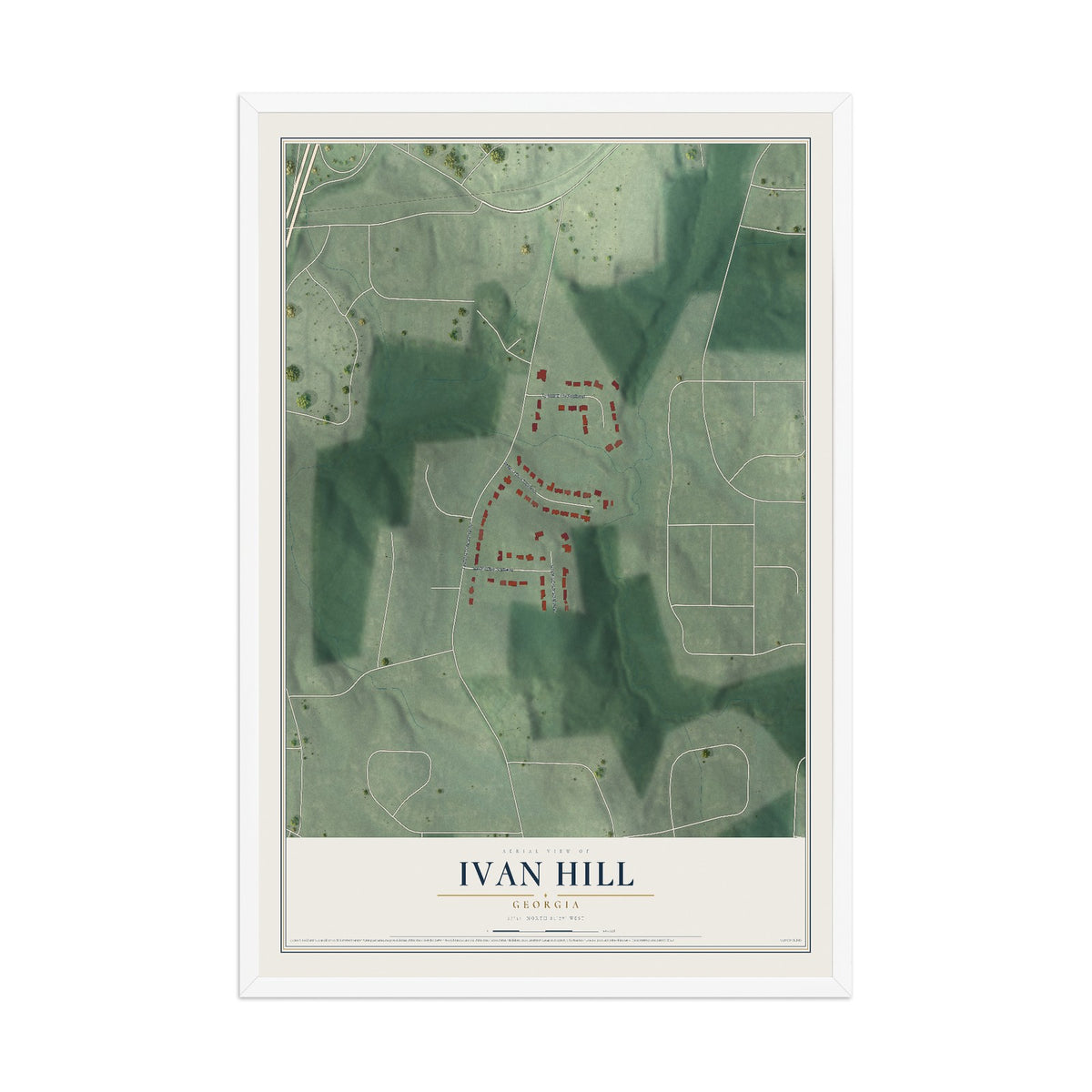 Ivan Hill, Georgia map print, 12" x 18" W/ White Ayous Wood Frame mockup