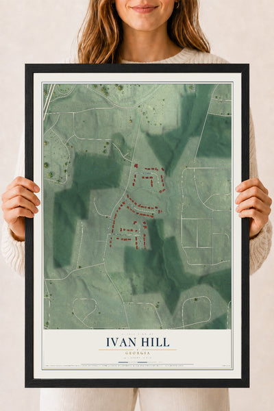 Ivan Hill, Georgia map print, 18" x 24" W/ Black Ayous Wood Frame mockup