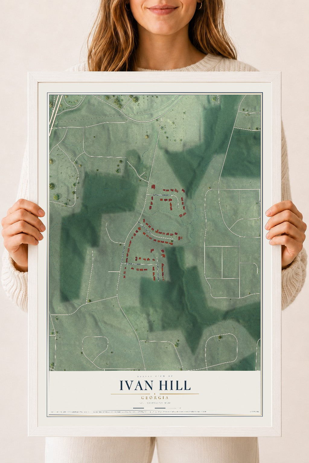 Ivan Hill, Georgia map print, 18" x 24" W/ White Ayous Wood Frame mockup