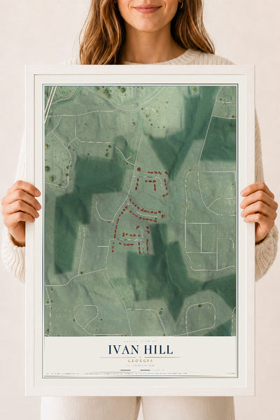 Ivan Hill, Georgia map print, 18" x 24" W/ White Ayous Wood Frame mockup