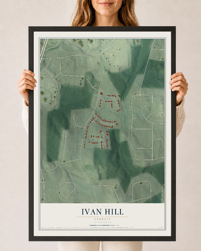Ivan Hill, Georgia map print, 24" x 36" W/ Black Ayous Wood Frame mockup
