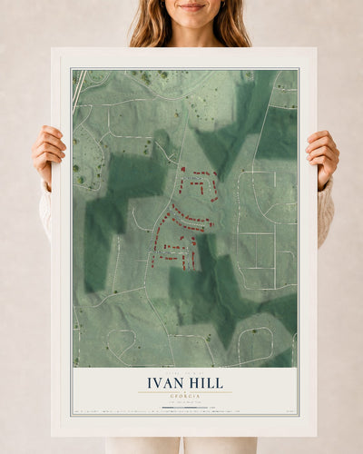 Ivan Hill, Georgia map print, 24" x 36" W/ White Ayous Wood Frame mockup