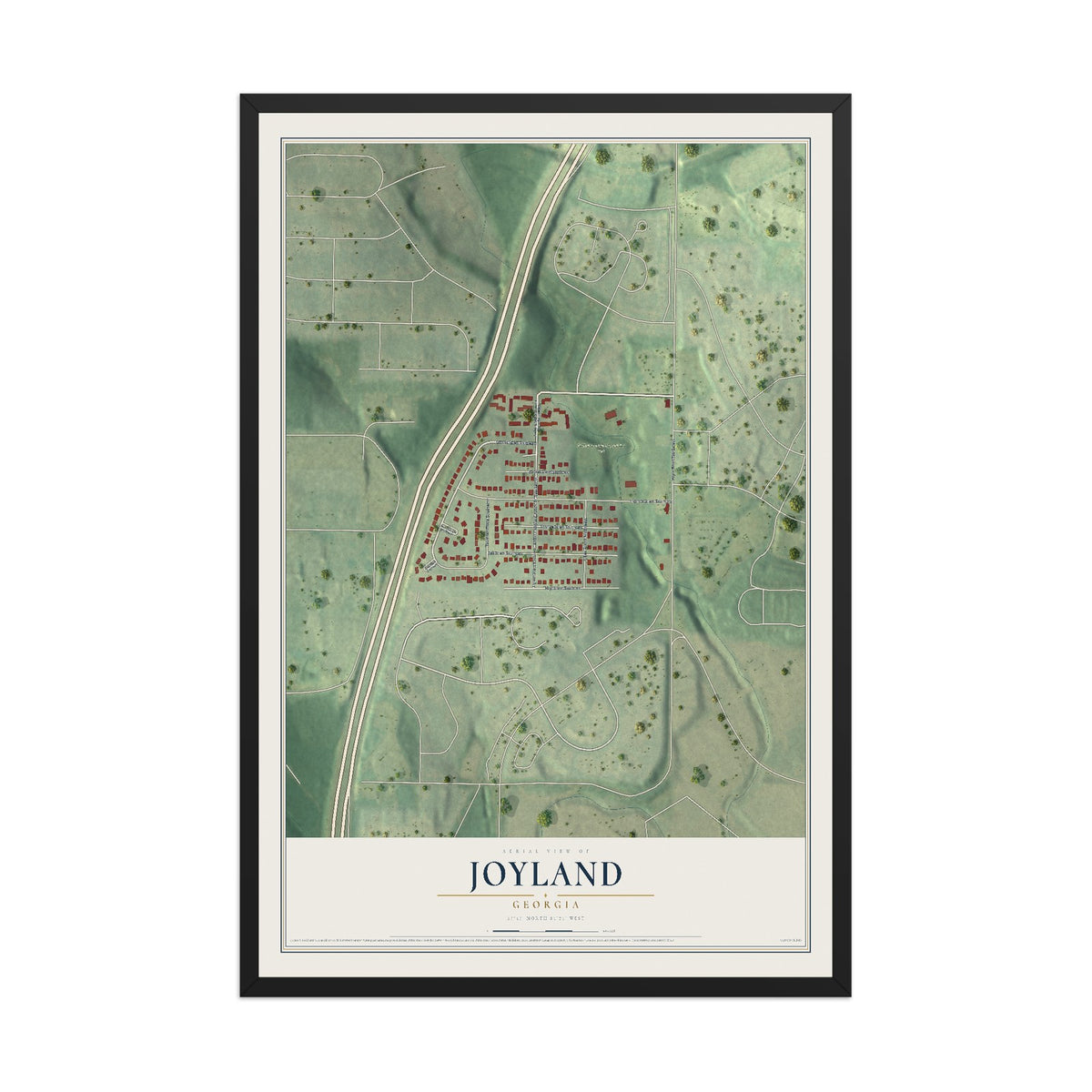 Joyland, Georgia map print, 12" x 18" W/ Black Ayous Wood Frame mockup