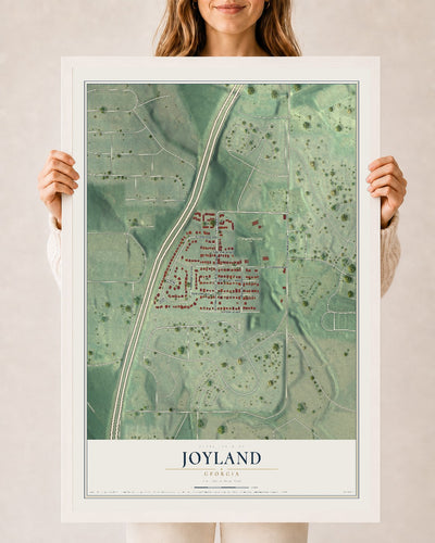Joyland, Georgia map print, 24" x 36" W/ White Ayous Wood Frame mockup