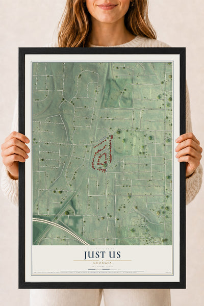 Just Us, Georgia map print, 18" x 24" W/ Black Ayous Wood Frame mockup