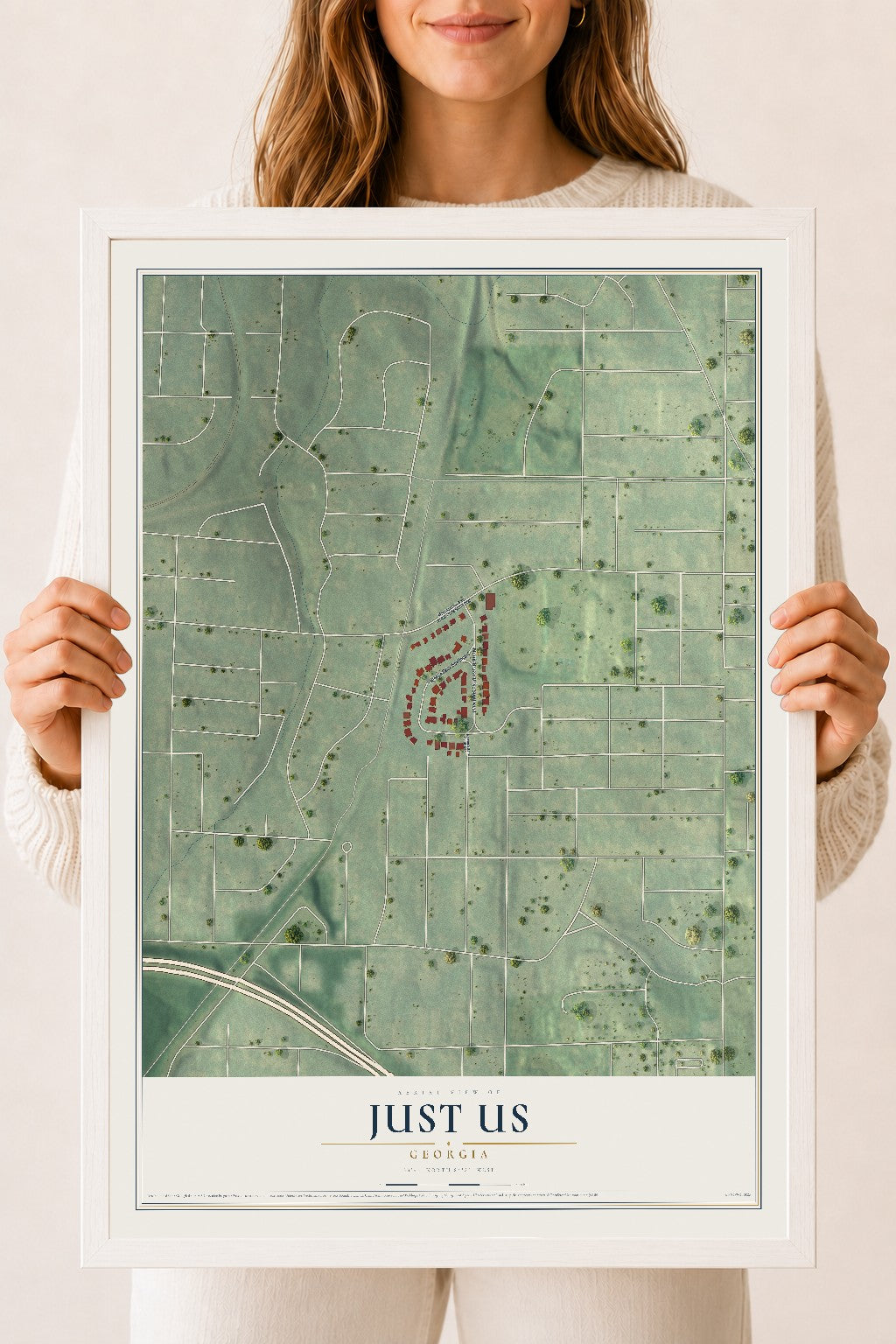 Just Us, Georgia map print, 18" x 24" W/ White Ayous Wood Frame mockup