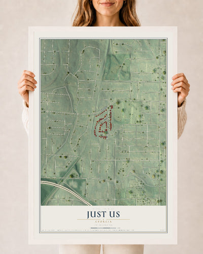 Just Us, Georgia map print, 24" x 36" W/ White Ayous Wood Frame mockup
