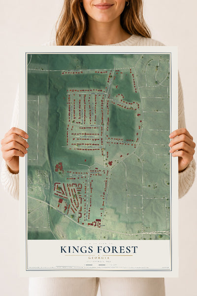 Kings Forest, Georgia map print, 18" x 24" Archival Matte Print mockup