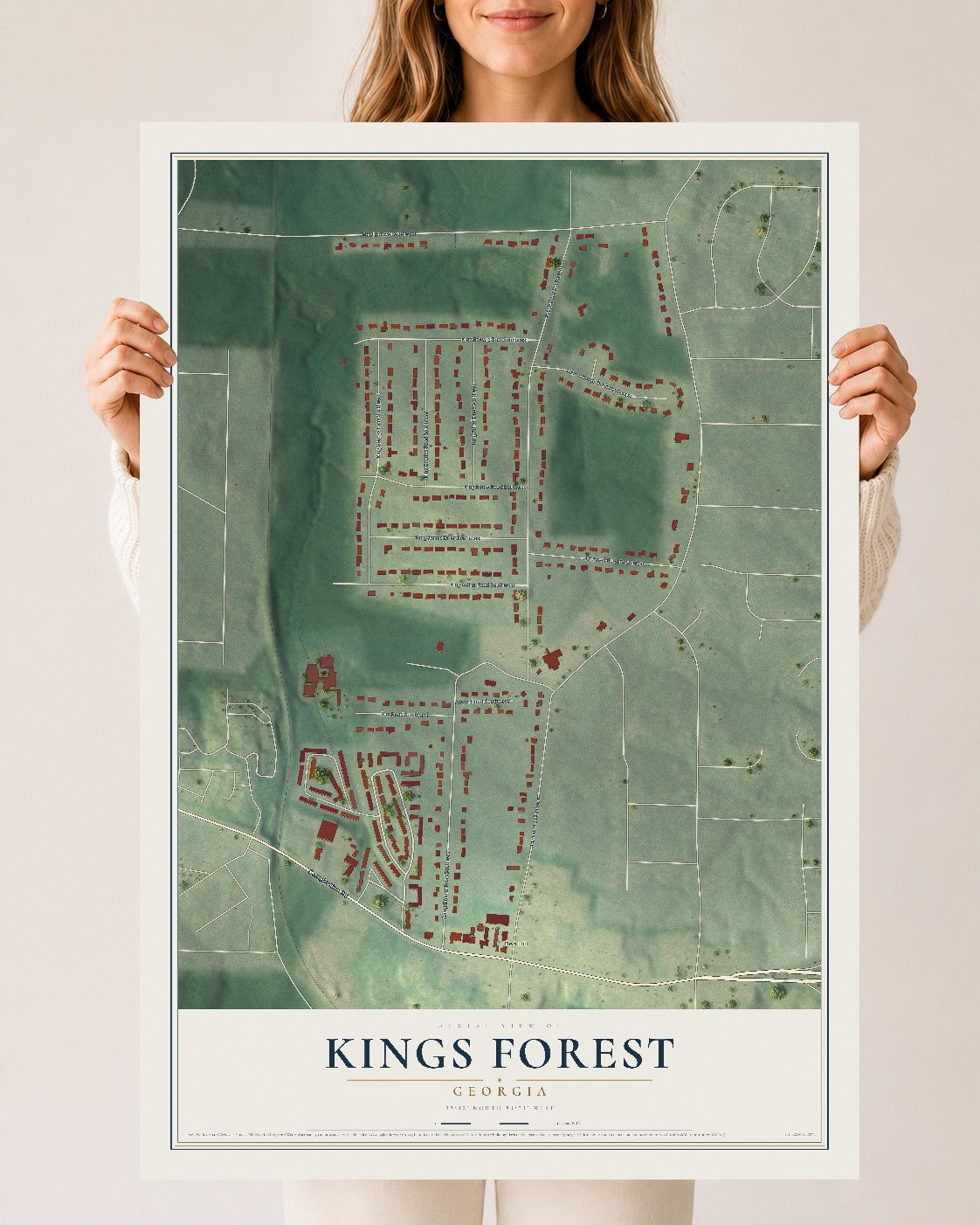 Kings Forest, Georgia map print, 24" x 36" Archival Matte Print mockup